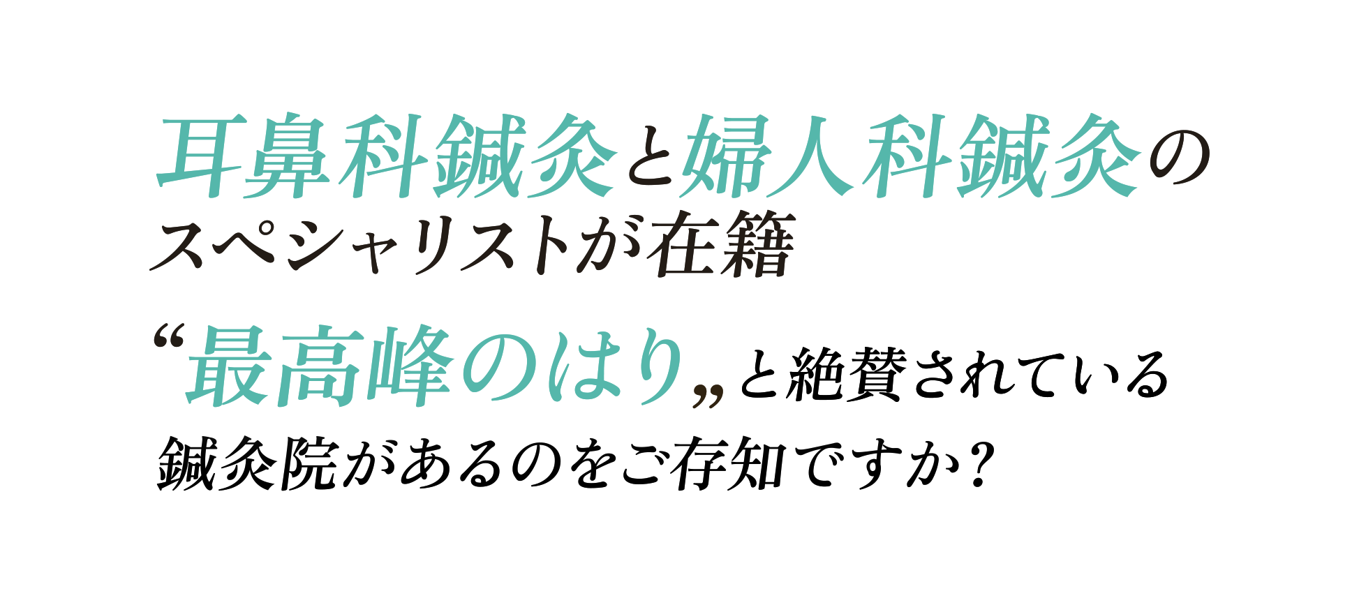 耳鼻科鍼灸と婦人科鍼灸の
									「最高峰のはり」と絶賛されている鍼灸院があるのをご存知ですか？